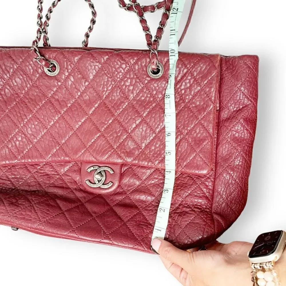 Chanel Large Duo Tote Bag Burgundy Calfskin Ruthenium Gunmetal Hardware Preowned